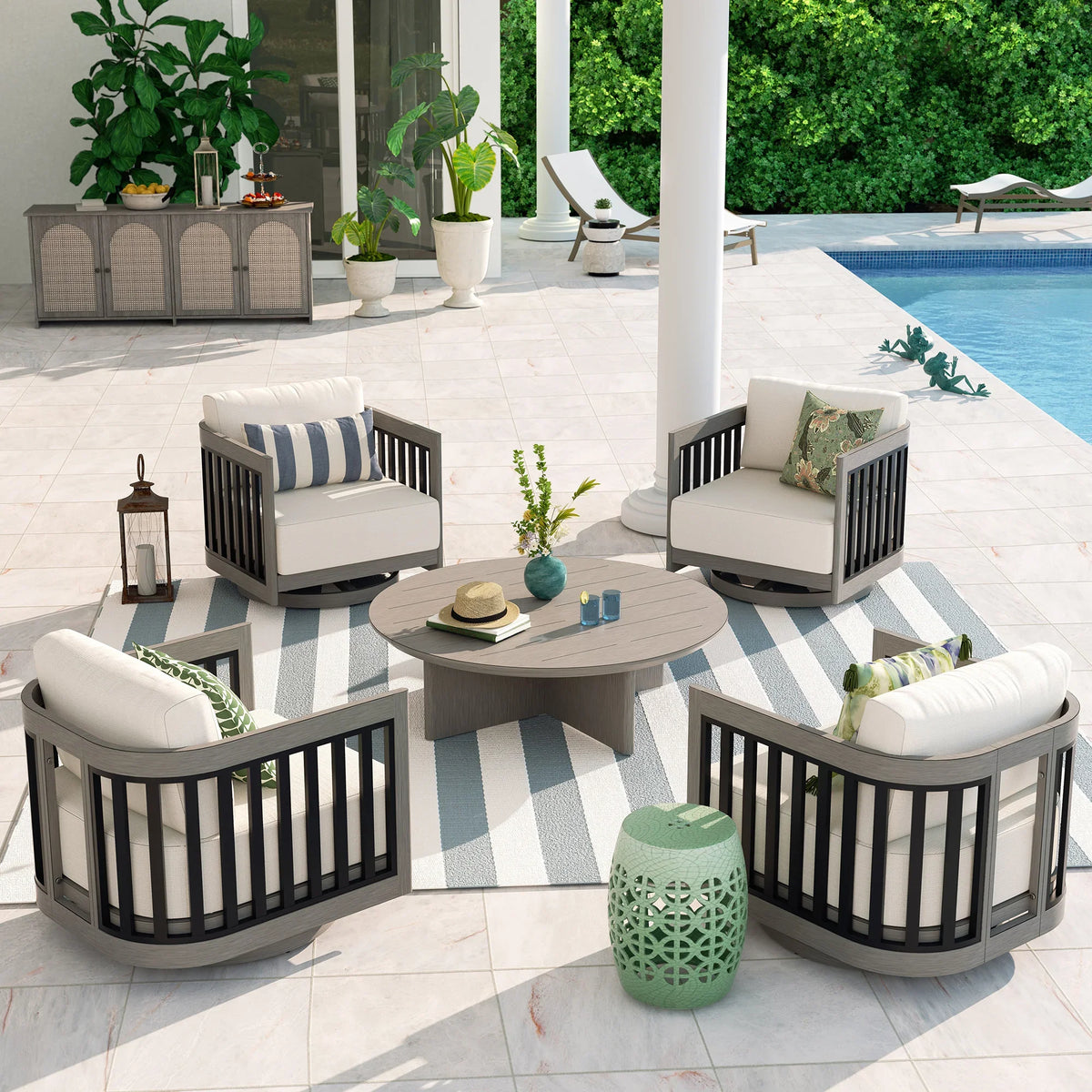 Sereno 4-Person Swivel Chair Set with Round Coffee Table