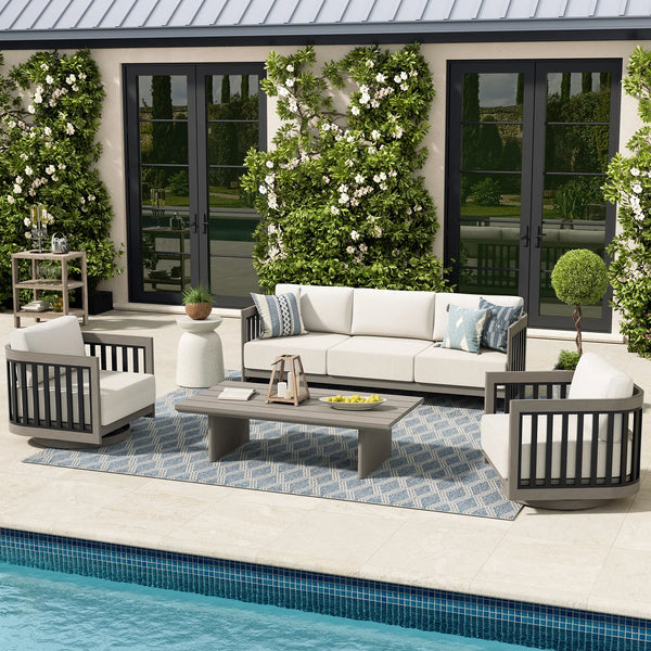 Sereno 4-Piece Aluminum Sofa Set with Swivel Club Chairs and Coffee Table