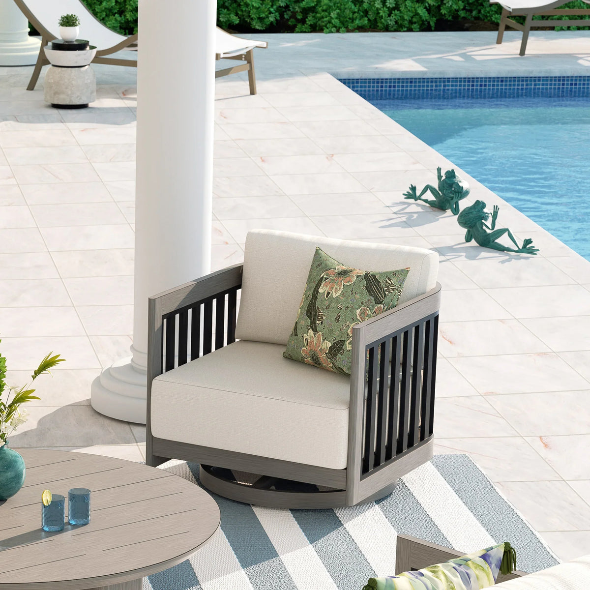 Sereno 6-Piece Swivel Aluminum Patio Conversation Set with Ottomans