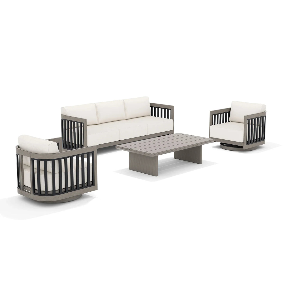 Sereno 4-Piece Aluminum Sofa Set with Swivel Club Chairs and Coffee Table