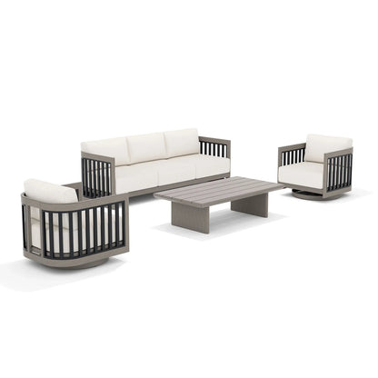 Sereno 4-Piece Aluminum Sofa Set with Swivel Club Chairs and Coffee Table