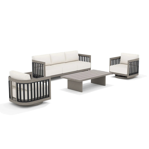 Sereno 4-Piece Aluminum Sofa Set with Swivel Club Chairs and Coffee Table