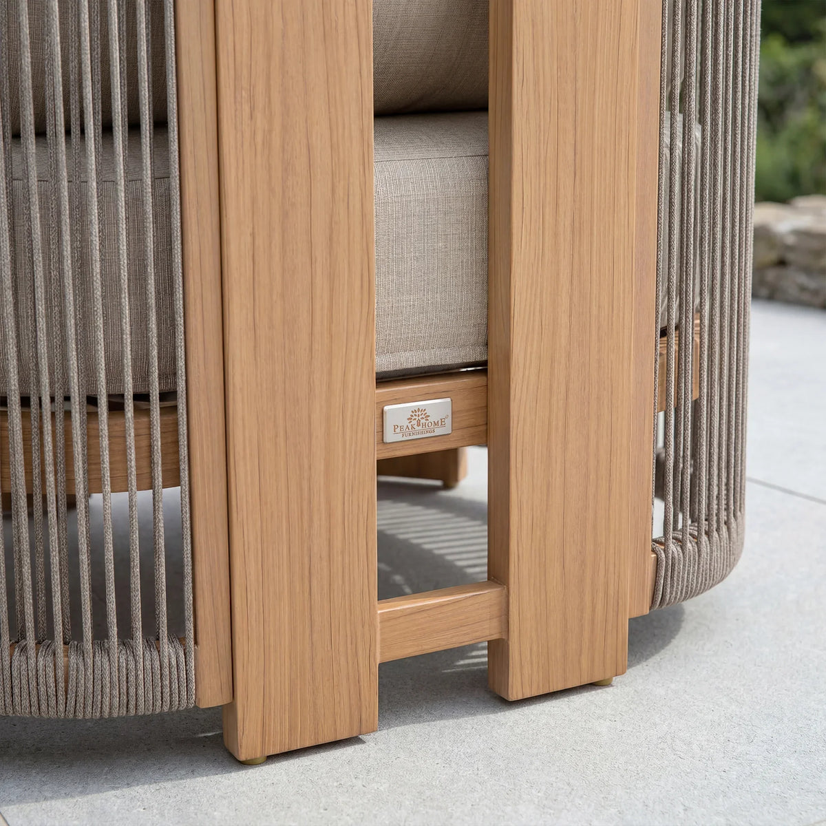 Positano 4-Piece Teak-Finish Olefin Rope Sofa Set with Coffee Table