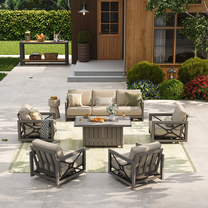 Marindo 6-Piece Swivel Sofa Lounge Set with 50,000 BTU Fire Table