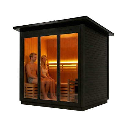 Custom 6-Person Luxury Canadian Red Cedar Outdoor Steam Sauna with Heater