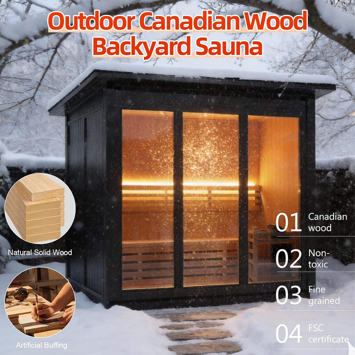 Custom 6-Person Luxury Canadian Red Cedar Outdoor Steam Sauna with Heater