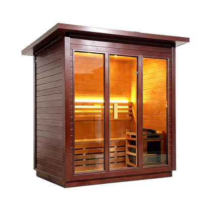 Custom 4-Person Luxury Canadian Red Cedar Outdoor Steam Sauna with Heater