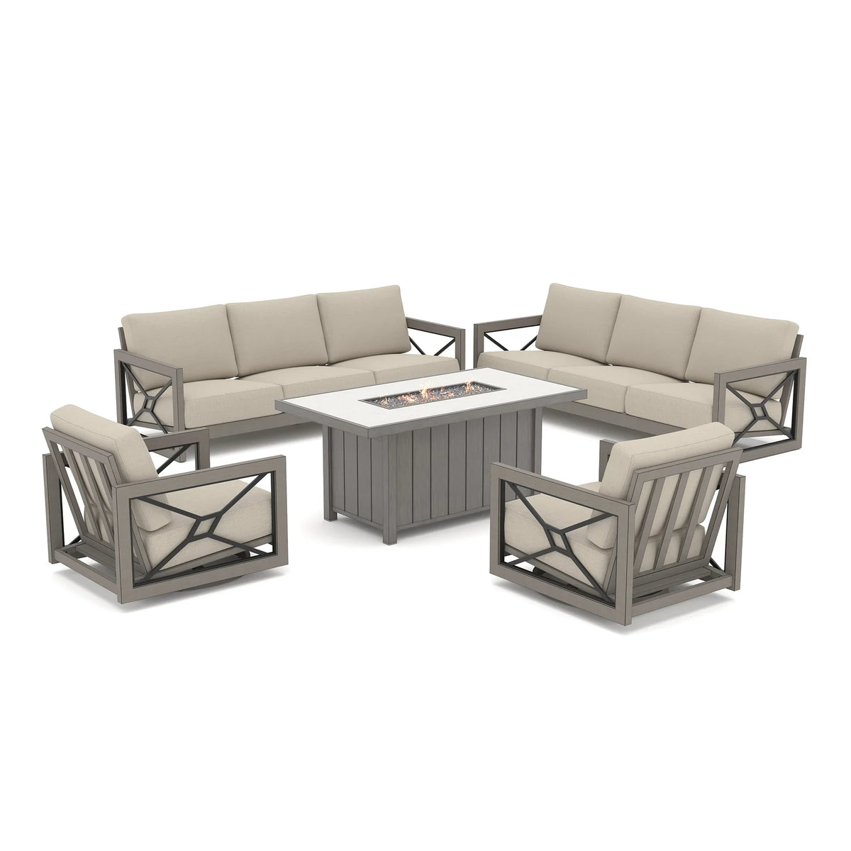 Marindo 8-Person Dual Sofa Fire Faux-Wood Table Set with 50,000 BTU Fire Pit