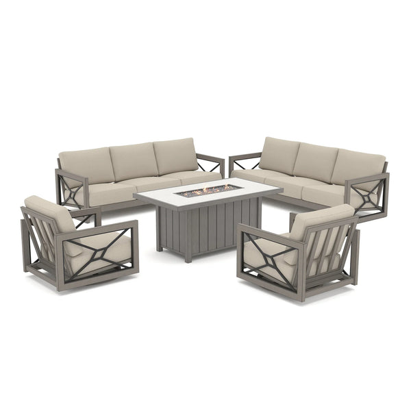 Marindo 8-Person Dual Sofa Fire Faux-Wood Table Set with 50,000 BTU Fire Pit