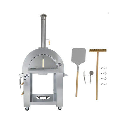 KoKoMo Grills 32" Dual-Fuel Stainless Steel Wood & Gas Pizza Oven with Cart