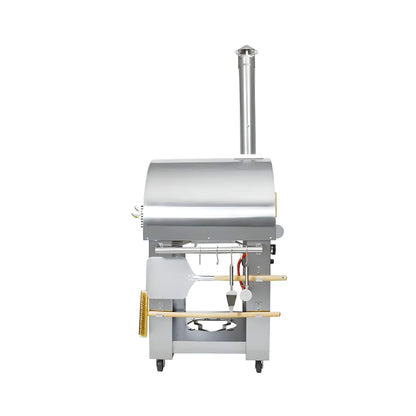 KoKoMo Grills 32" Dual-Fuel Stainless Steel Wood & Gas Pizza Oven with Cart