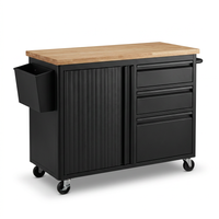 Black 48.5 In. Outdoor Kitchen Island Grill Cart with Wood Tabletop and Storage Cabinet — Studio Shot