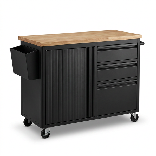 Black Outdoor Kitchen Island Grill Cart