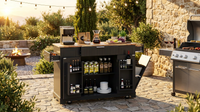 Black 48.5 In. Outdoor Kitchen Island Grill Cart with Wood Tabletop and Storage Cabinet — Lifestyle