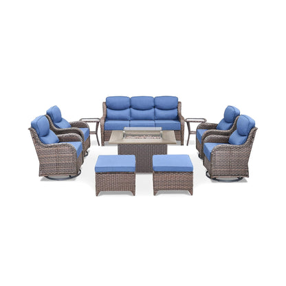 Malibu 10-Piece All-Weather Wicker Seating Set with 50,000 BTU Fire Pit Table