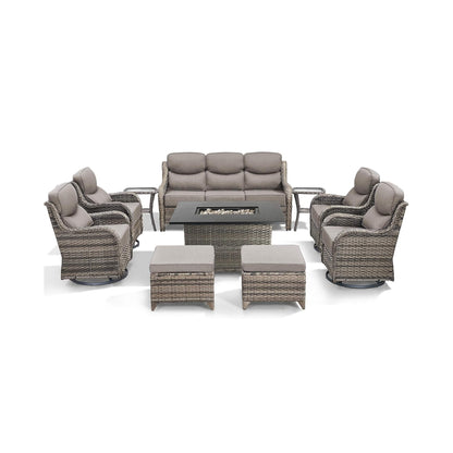 Malibu 10-Piece All-Weather Wicker Seating Set with 50,000 BTU Fire Pit Table