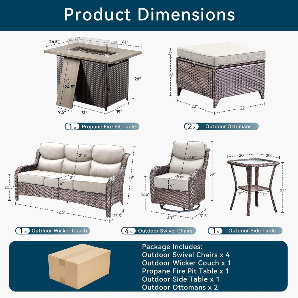 Malibu 10-Piece All-Weather Wicker Seating Set with 50,000 BTU Fire Pit Table