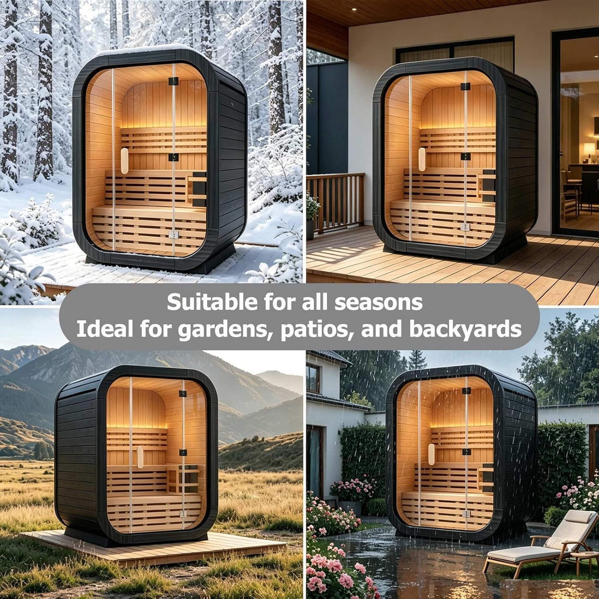 Lund Luxury 2-Person Outdoor Spruce Wood Cube Sauna with 4.5kW Electric Stove