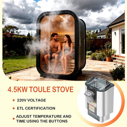 Lund Luxury 2-Person Outdoor Spruce Wood Cube Sauna with 4.5kW Electric Stove