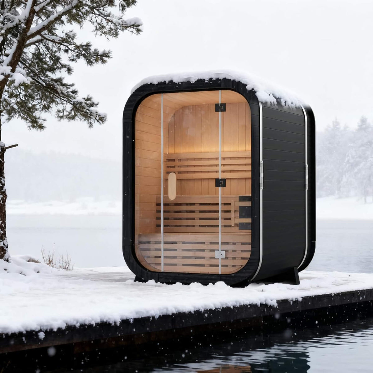 Lund Luxury 2-Person Outdoor Spruce Wood Cube Sauna with 4.5kW Electric Stove