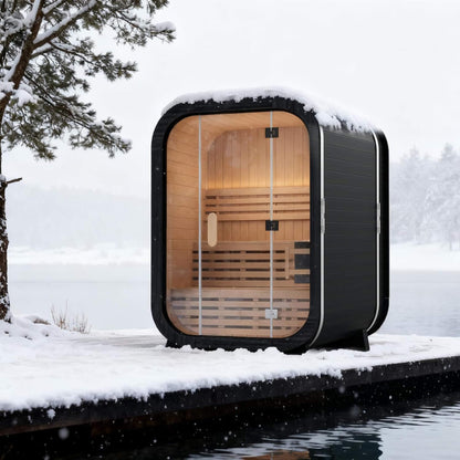 Lund Luxury 2-Person Outdoor Spruce Wood Cube Sauna with 4.5kW Electric Stove