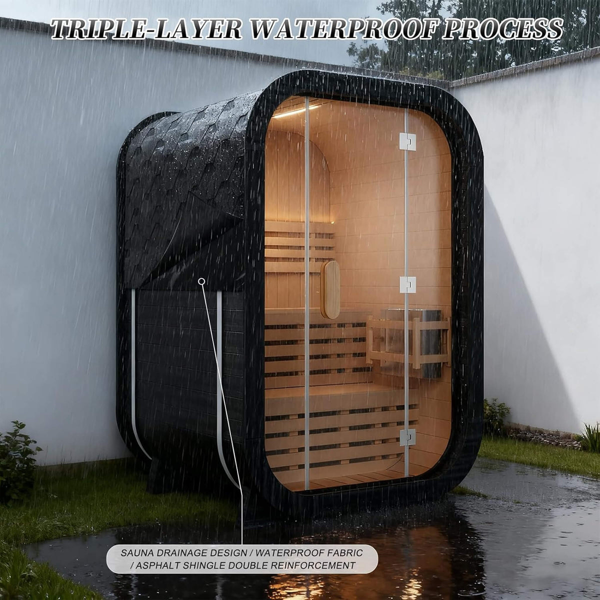 Lund Luxury 2-Person Outdoor Spruce Wood Cube Sauna with 4.5kW Electric Stove