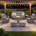 Malibu 7-Piece All-Weather Wicker Seating Set with 50,000 BTU Fire Pit Table
