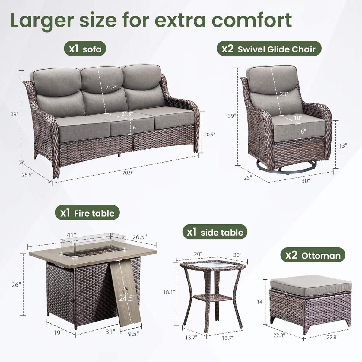 Malibu 7-Piece All-Weather Wicker Seating Set with 50,000 BTU Fire Pit Table