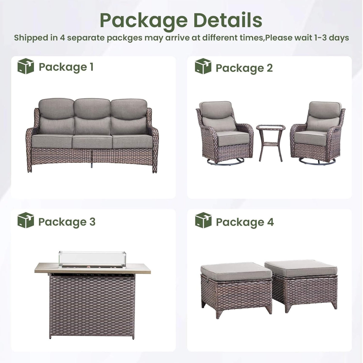 Malibu 7-Piece All-Weather Wicker Seating Set with 50,000 BTU Fire Pit Table