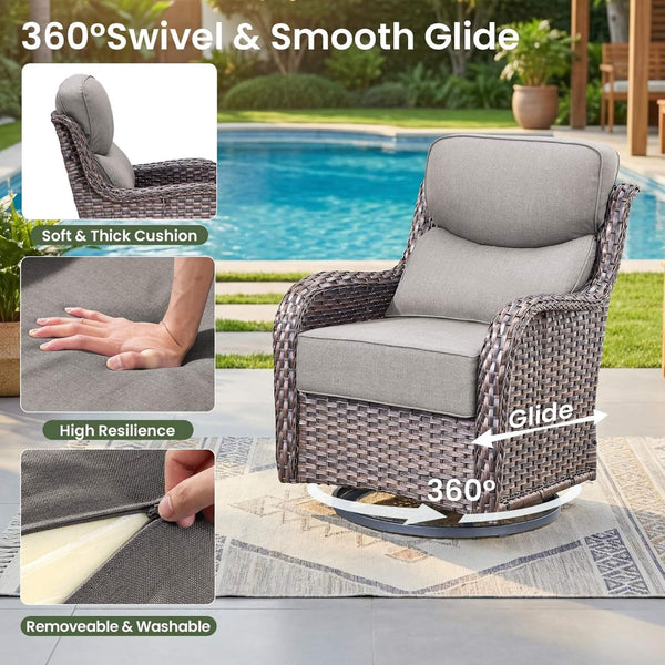 Malibu 7-Piece All-Weather Wicker Seating Set with 50,000 BTU Fire Pit Table