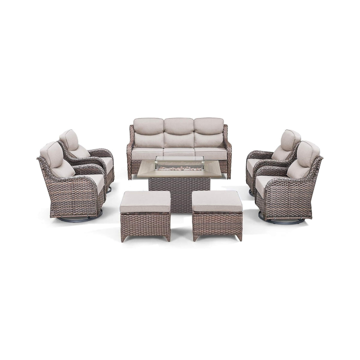 Malibu 8-Piece All-Weather Wicker Seating Set with Swivel Glider Armchairs
