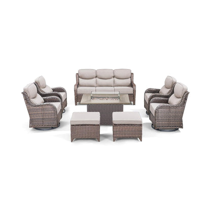 Malibu 8-Piece All-Weather Wicker Seating Set with Swivel Glider Armchairs