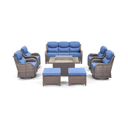 Malibu 8-Piece All-Weather Wicker Seating Set with Swivel Glider Armchairs