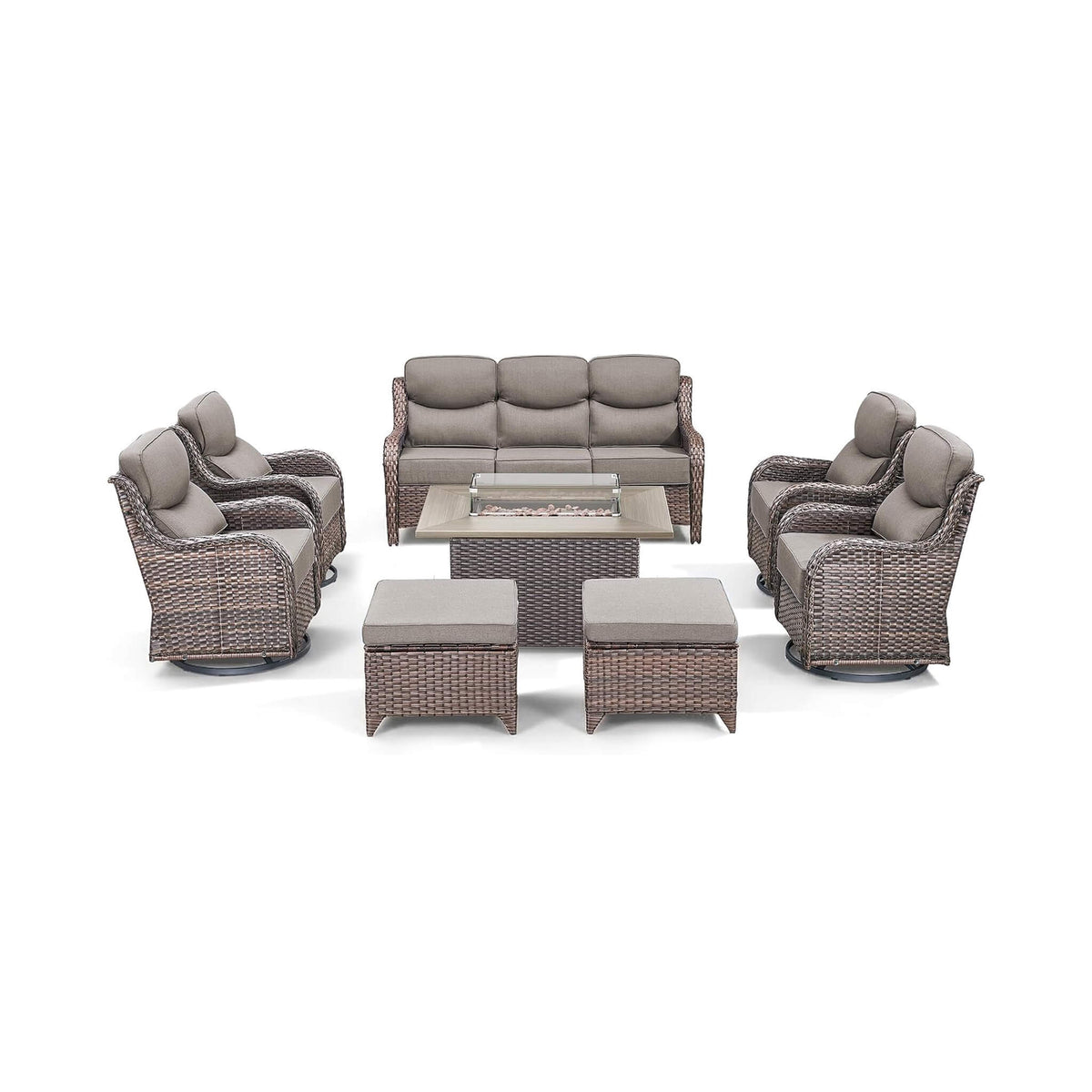 Malibu 8-Piece All-Weather Wicker Seating Set with Swivel Glider Armchairs