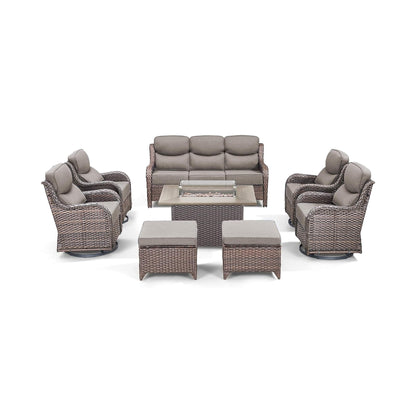 Malibu 8-Piece All-Weather Wicker Seating Set with Swivel Glider Armchairs