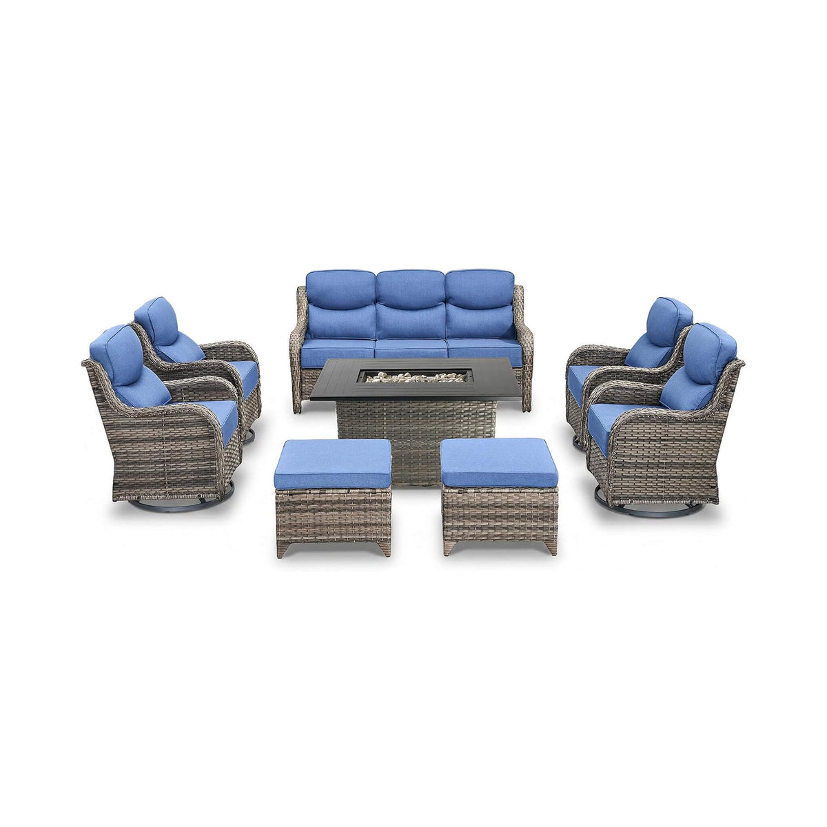 Malibu 8-Piece All-Weather Wicker Seating Set with Swivel Glider Armchairs