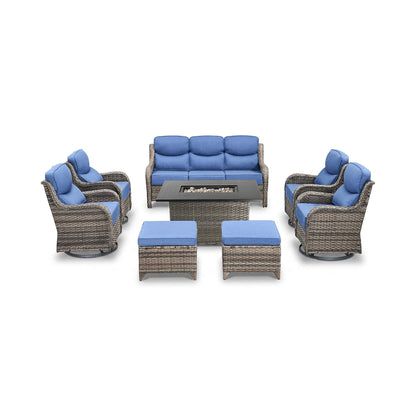 Malibu 8-Piece All-Weather Wicker Seating Set with Swivel Glider Armchairs