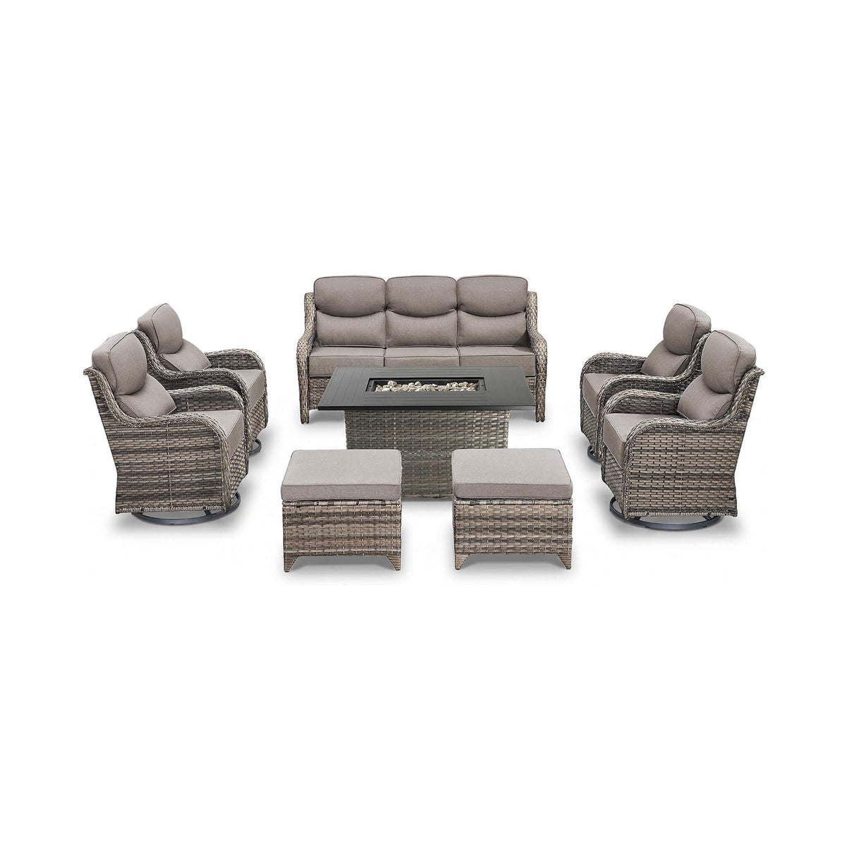 Malibu 8-Piece All-Weather Wicker Seating Set with Swivel Glider Armchairs