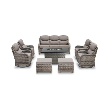 Malibu 8-Piece All-Weather Wicker Seating Set with Swivel Glider Armchairs