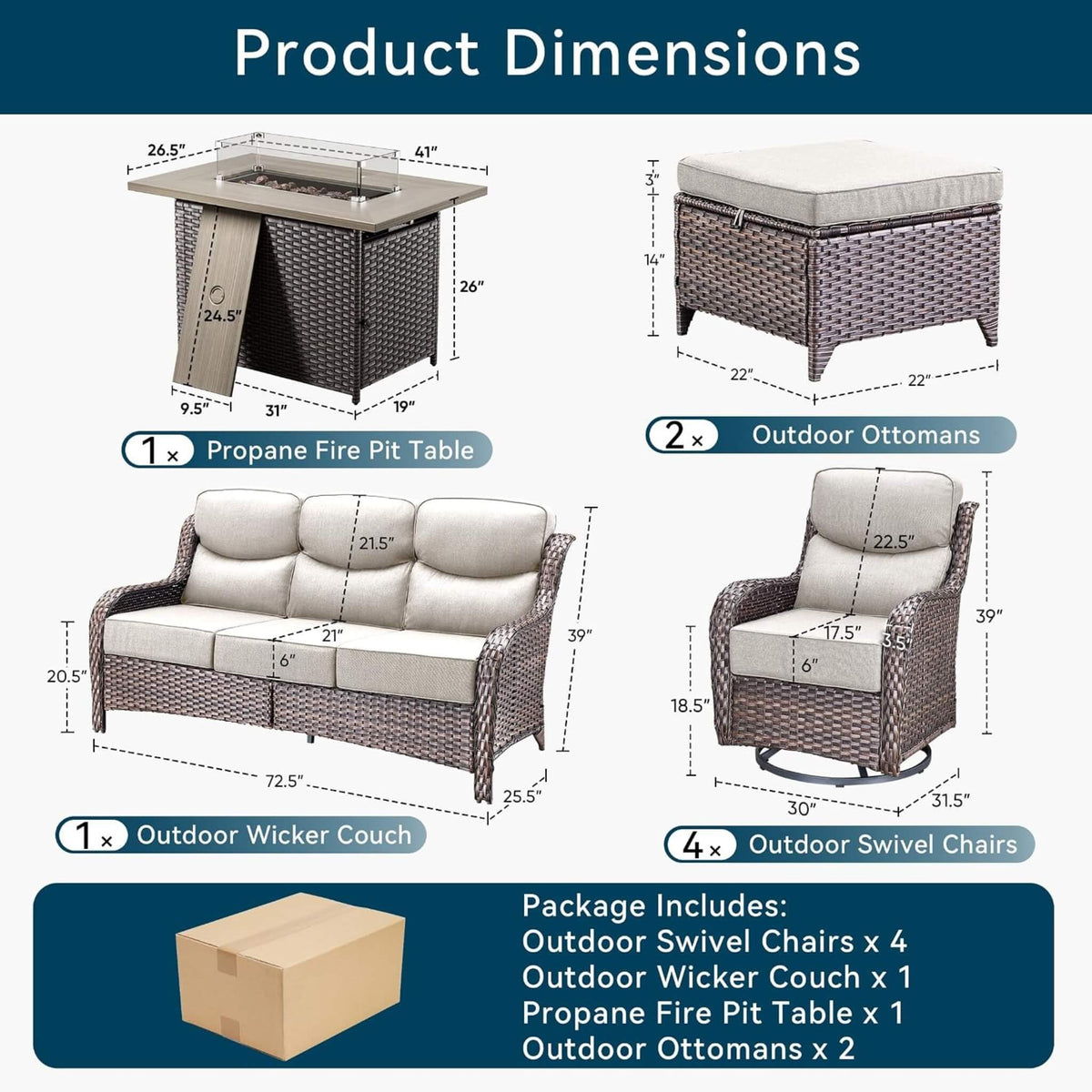 Malibu 8-Piece All-Weather Wicker Seating Set with Swivel Glider Armchairs