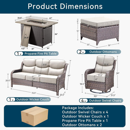Malibu 8-Piece All-Weather Wicker Seating Set with Swivel Glider Armchairs