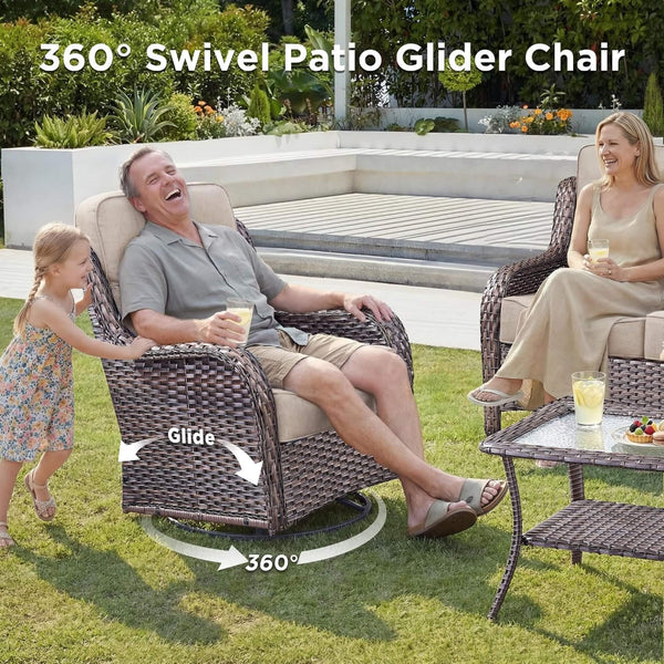 Malibu 8-Piece All-Weather Wicker Seating Set with Swivel Glider Armchairs