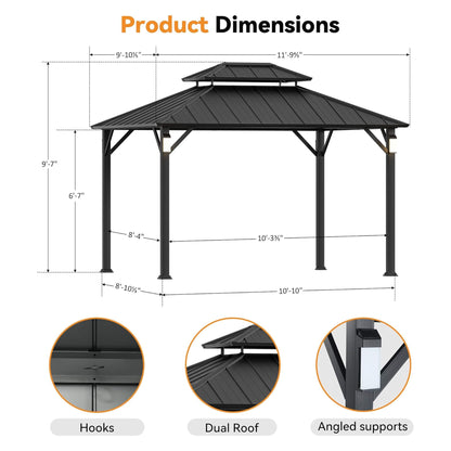 Napa Hardtop Aluminum Gazebo with Solar LED Lighting & Double Steel Roof