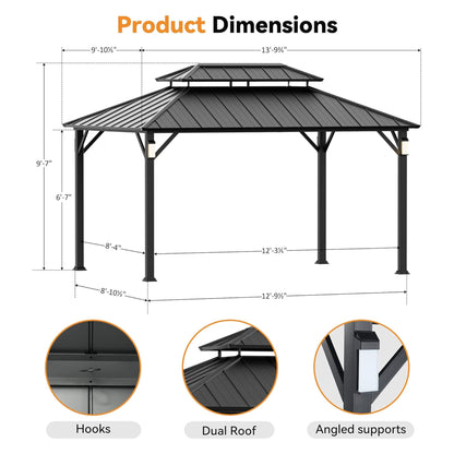 Napa Hardtop Aluminum Gazebo with Solar LED Lighting & Double Steel Roof
