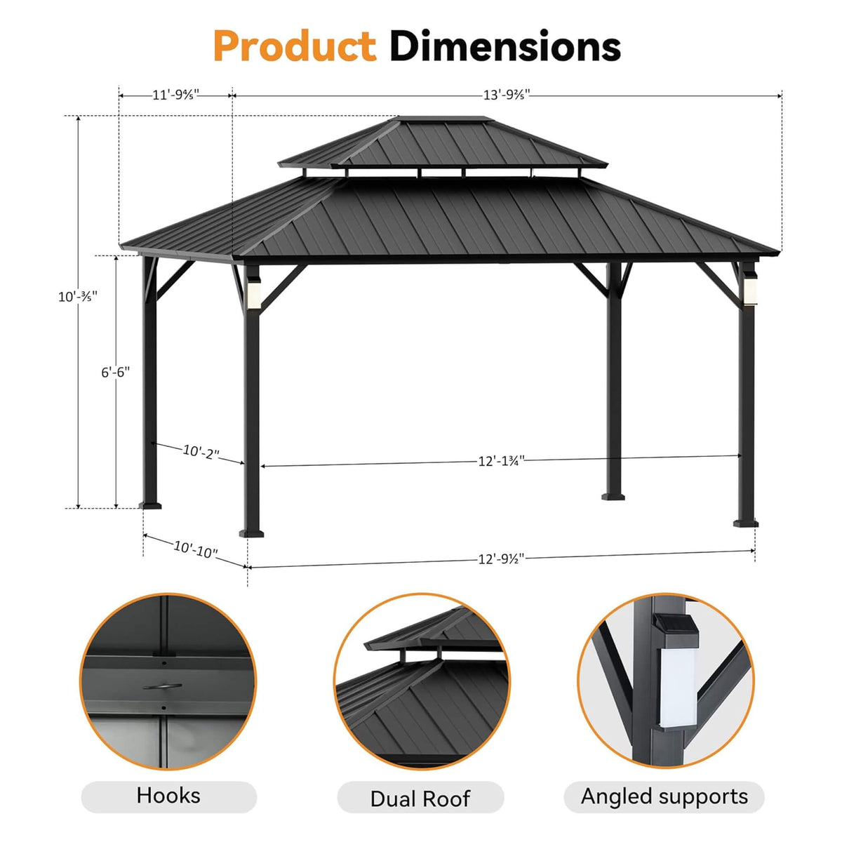 Napa Hardtop Aluminum Gazebo with Solar LED Lighting & Double Steel Roof
