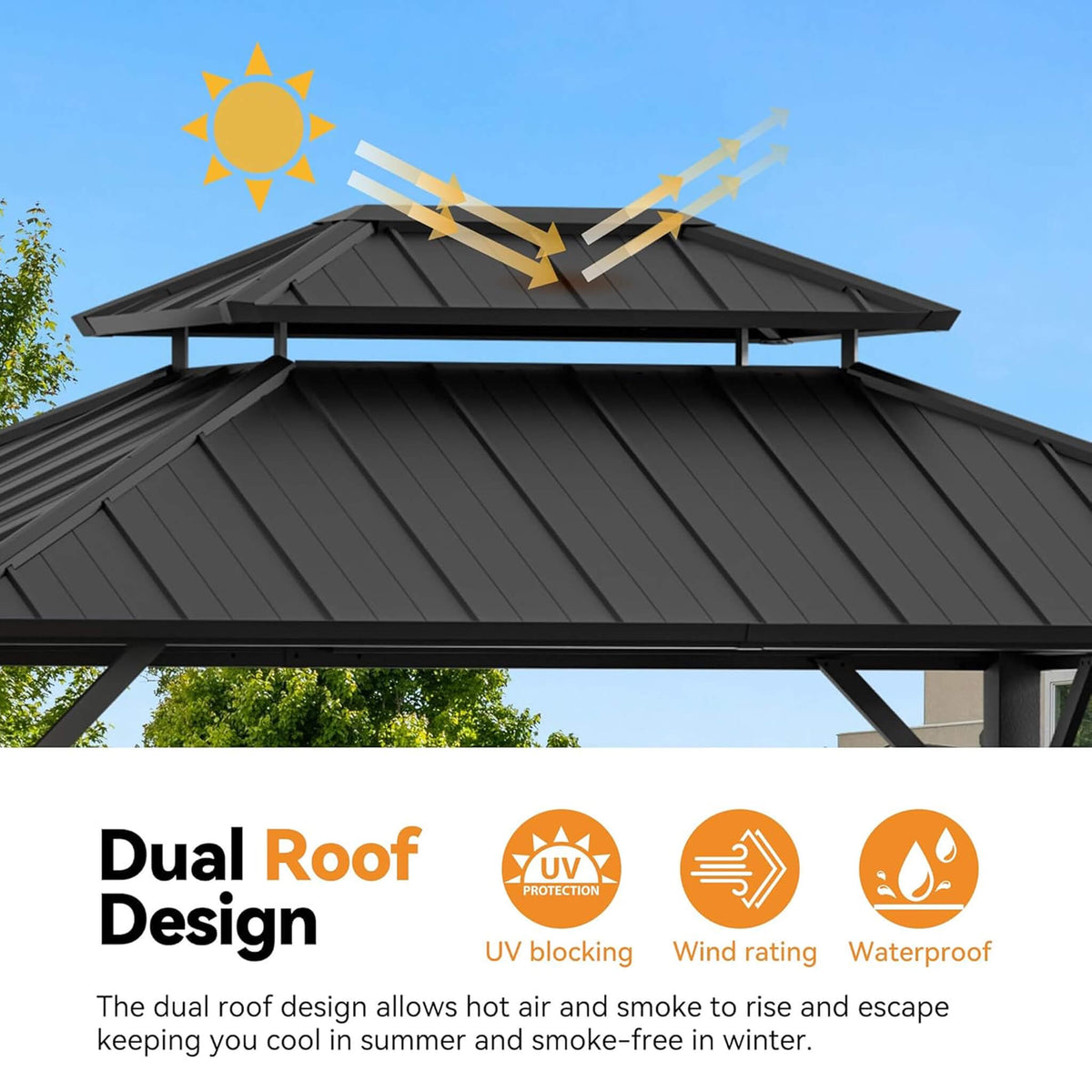 Napa Hardtop Aluminum Gazebo with Solar LED Lighting & Double Steel Roof