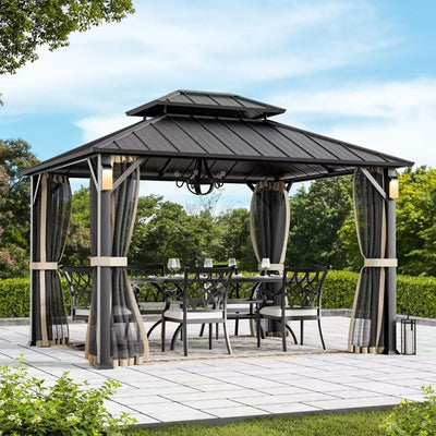 Napa Hardtop Aluminum Gazebo with Solar LED Lighting & Double Steel Roof