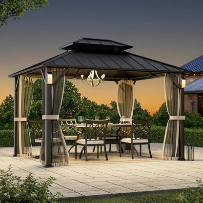 Napa Hardtop Aluminum Gazebo with Solar LED Lighting & Double Steel Roof