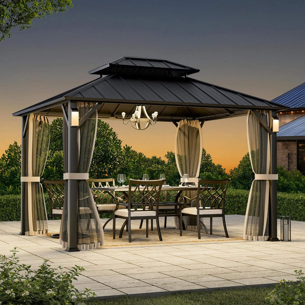 Napa Hardtop Aluminum Gazebo with Solar LED Lighting & Double Steel Roof