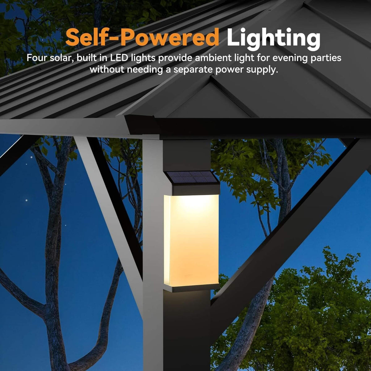 Napa Hardtop Aluminum Gazebo with Solar LED Lighting & Double Steel Roof